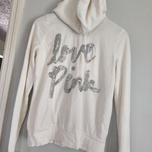 Light Creme Victoria Secret PINK Bling Zip Up Hooded Jacket